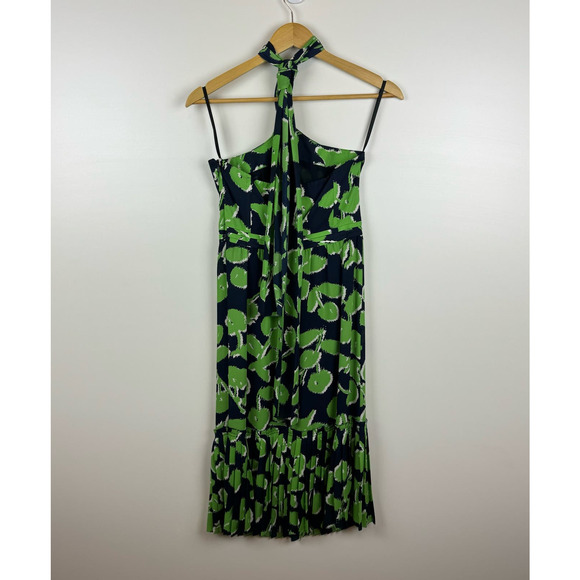 Tory Burch‎ Eloriane Green Halter Neck Floral Silk Midi Dress Size 2 - Picture 8 of 15